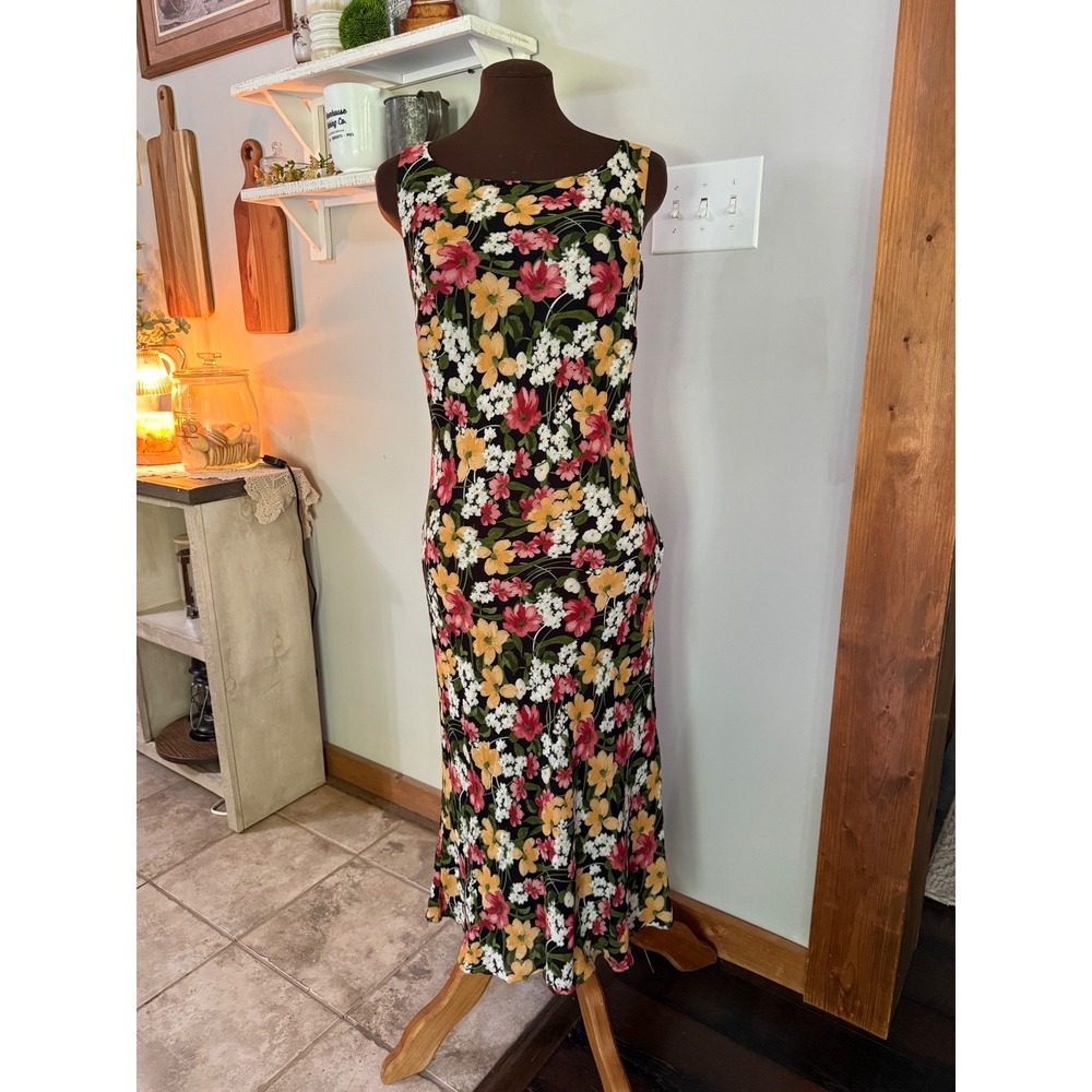 Reformation Floral Midi Dress L Black NWOT Sleeveless Scoop Neck Summer Wedding